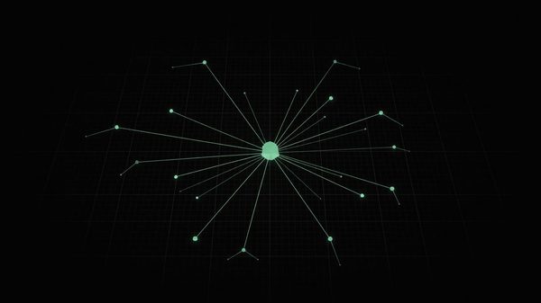 Abstract dark organizational chart interface with glowing green connecting nodes representing clinical informatics leadership