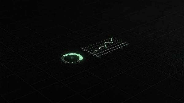 Abstract dark government policy interface with glowing green performance-score charts representing Medicare payment metrics