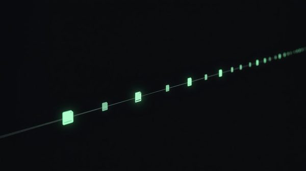 Abstract dark interface with glowing green asynchronous data transfer icons representing store-and-forward telehealth